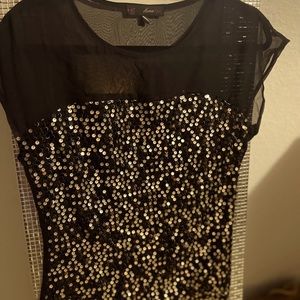 🌸 Black & Gold Sparkle Sheer Blouse – Chic Party Top (M)